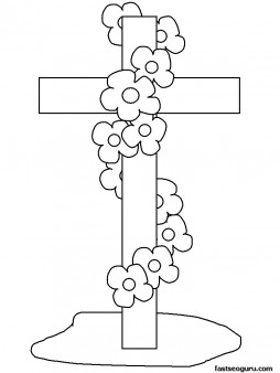Printable happy Easter Cross coloring page for kids