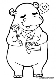 Printable Valentines Day hippopotamus is in love coloring pages