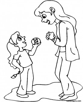 Printable girl give Easter eggs to mother coloring pages