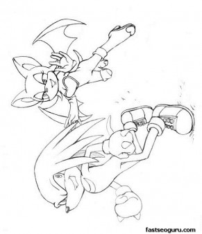 Printable cartoon Sonic the Hedgehog  Knuckles and Rouge Coloring pages.