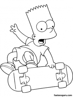 Printable cartoons Simpson Bart Is Skating Coloring Pages