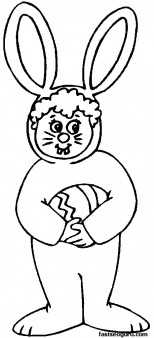 Printable Easter Child In Bunny Costume Coloring Page