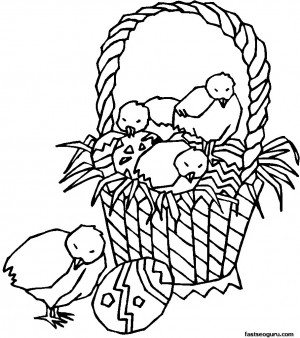 Printable Easter Chicks And Easter Basket Coloring Page