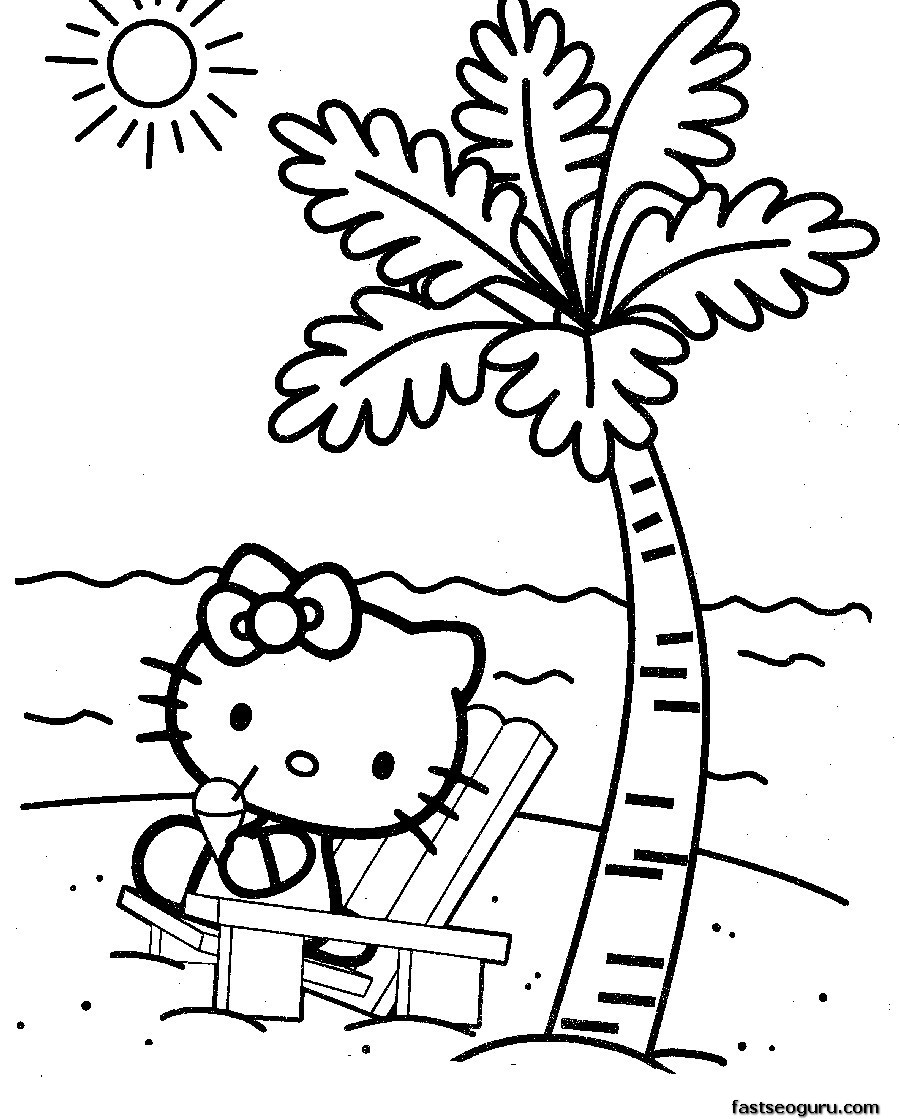 Free coloring pages for kids Hello Kitty at the beach ...