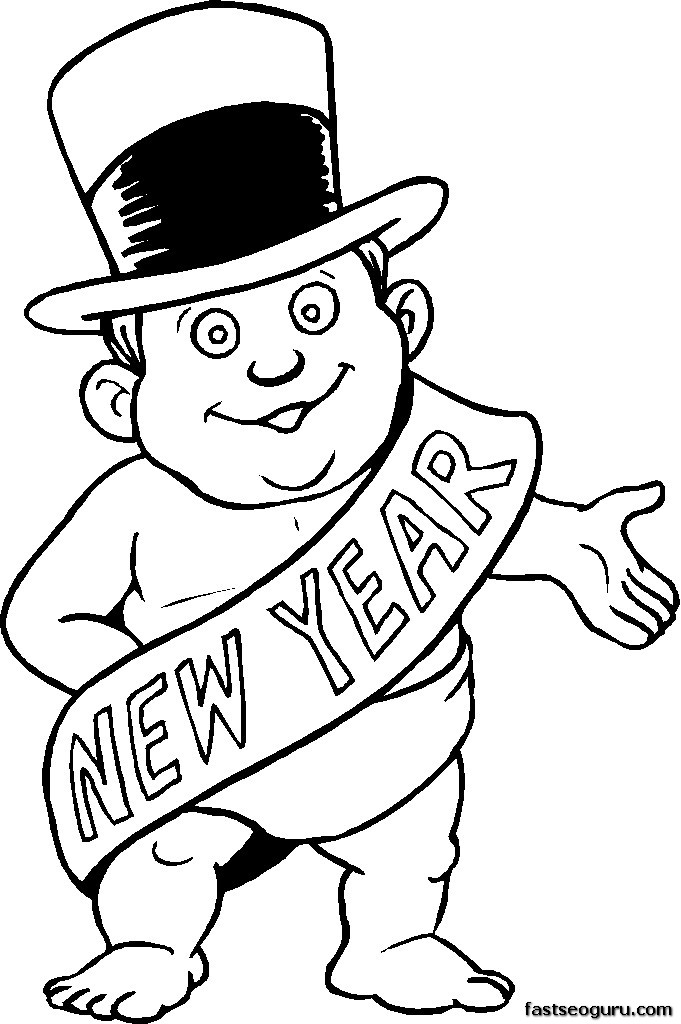 Homepage Â» Christmas Â» Printable coloring pages New Year Baby