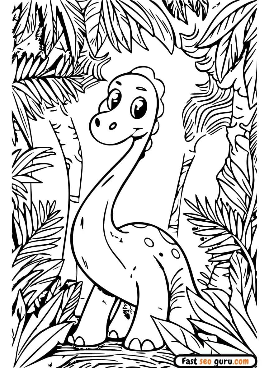 Cute Baby Brachiosaurus Jungle Coloring Page Free Printable Kids
