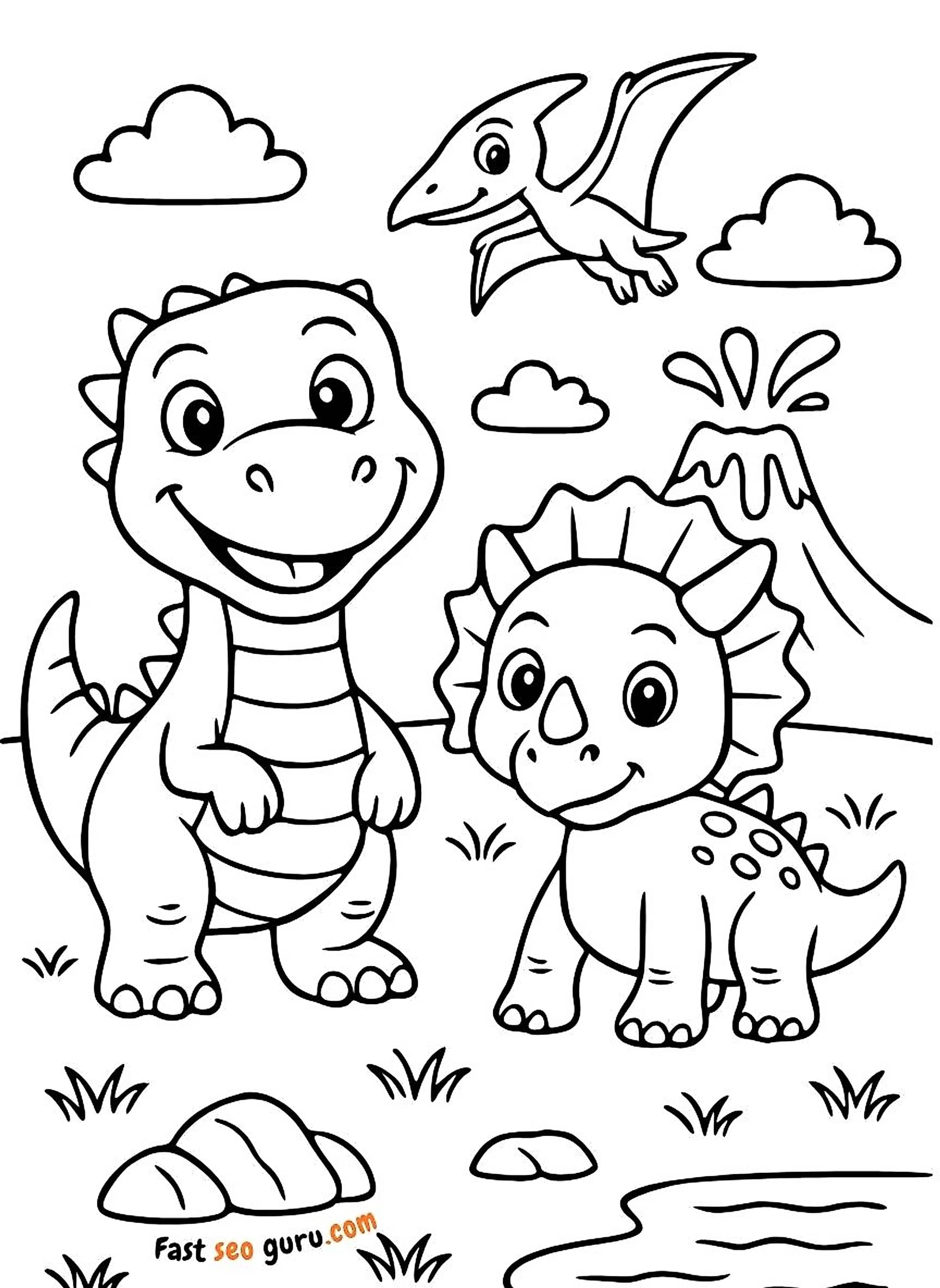 Cute Baby Dinosaur Friends Coloring Page – Free Printable For Preschool Kids