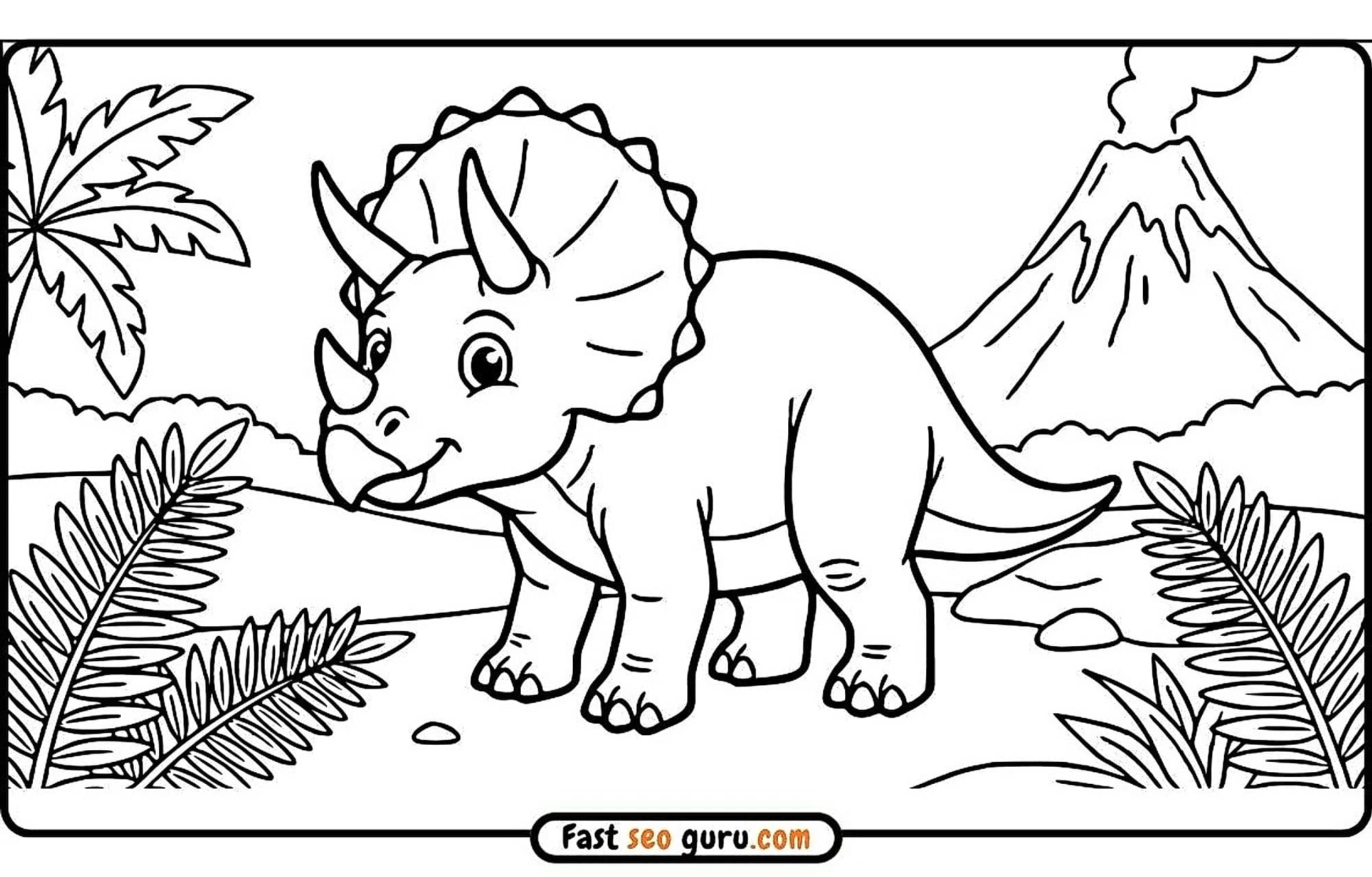 Triceratops Volcano Coloring Page – Free Printable For Kids