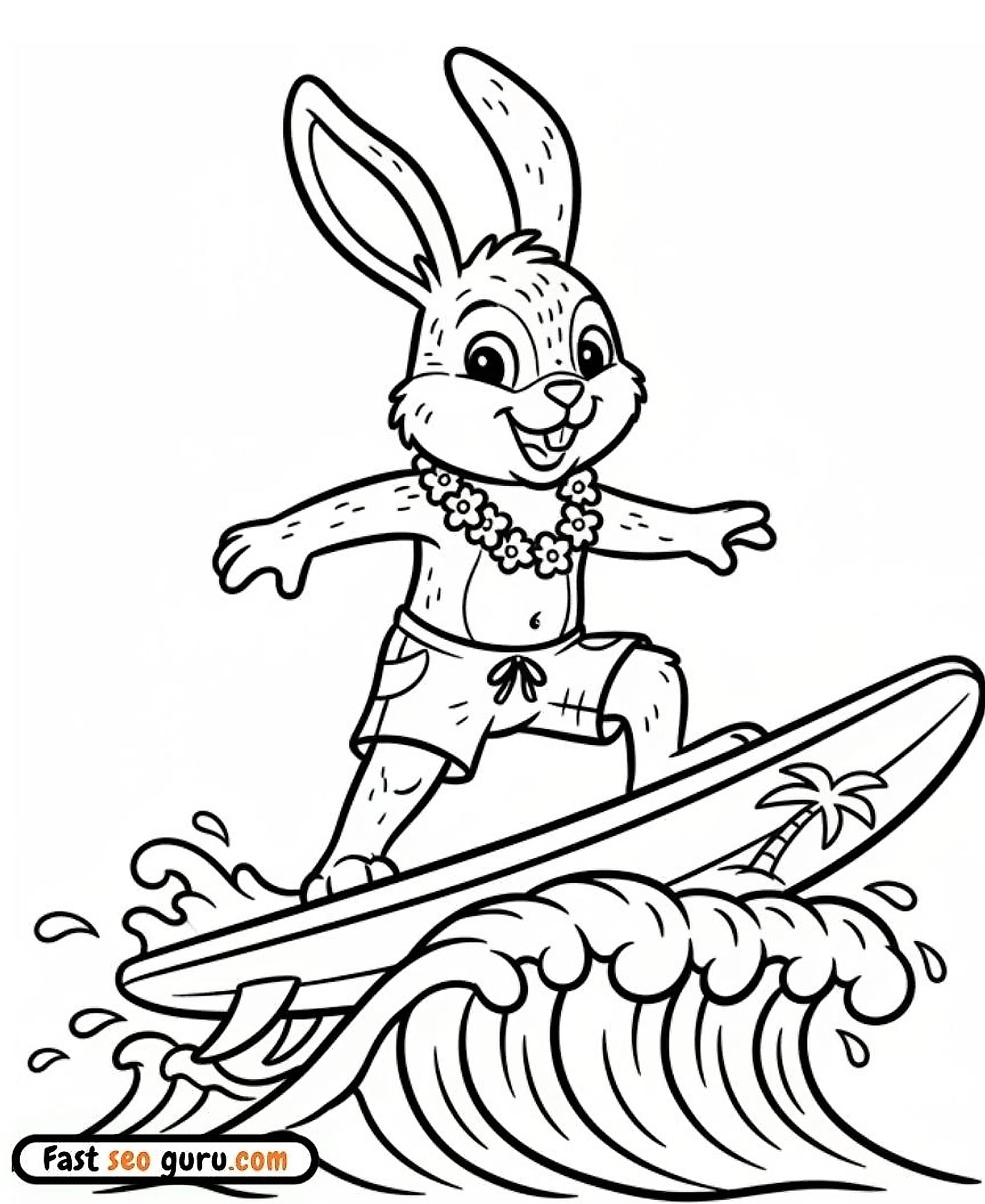 Surfing Bunny Coloring Page – Fun Free Printable For Kids