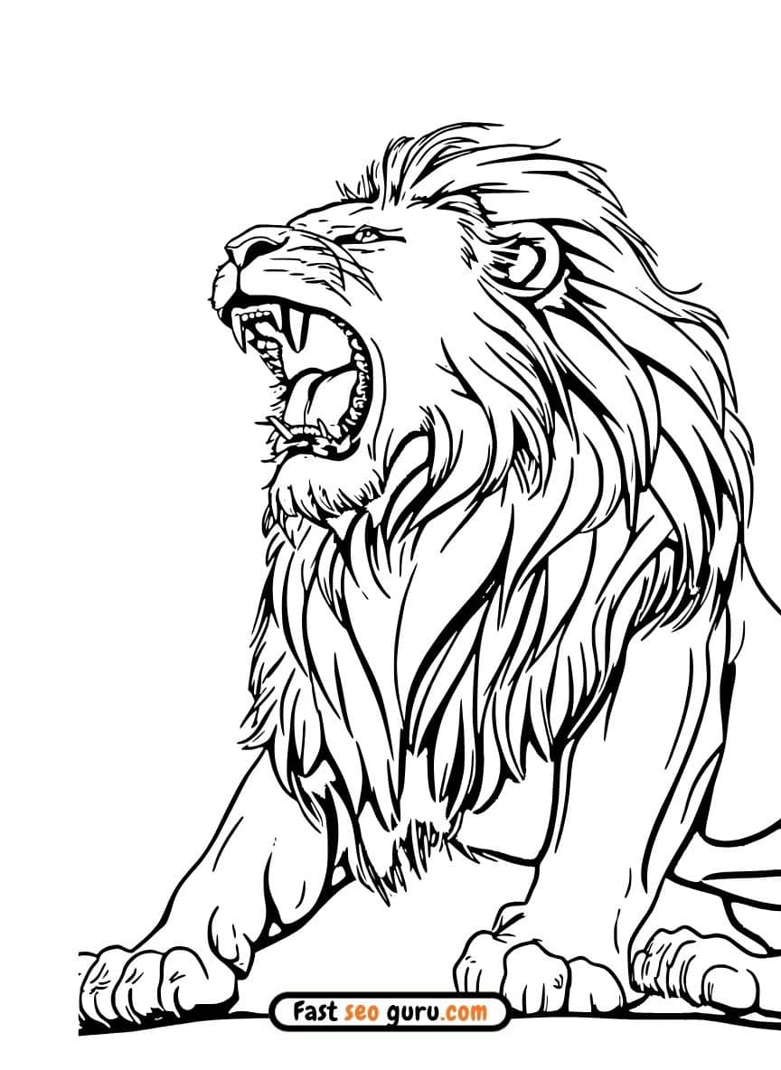 Majestic Roaring Lion Coloring Page – Free Printable For Adults And Teens