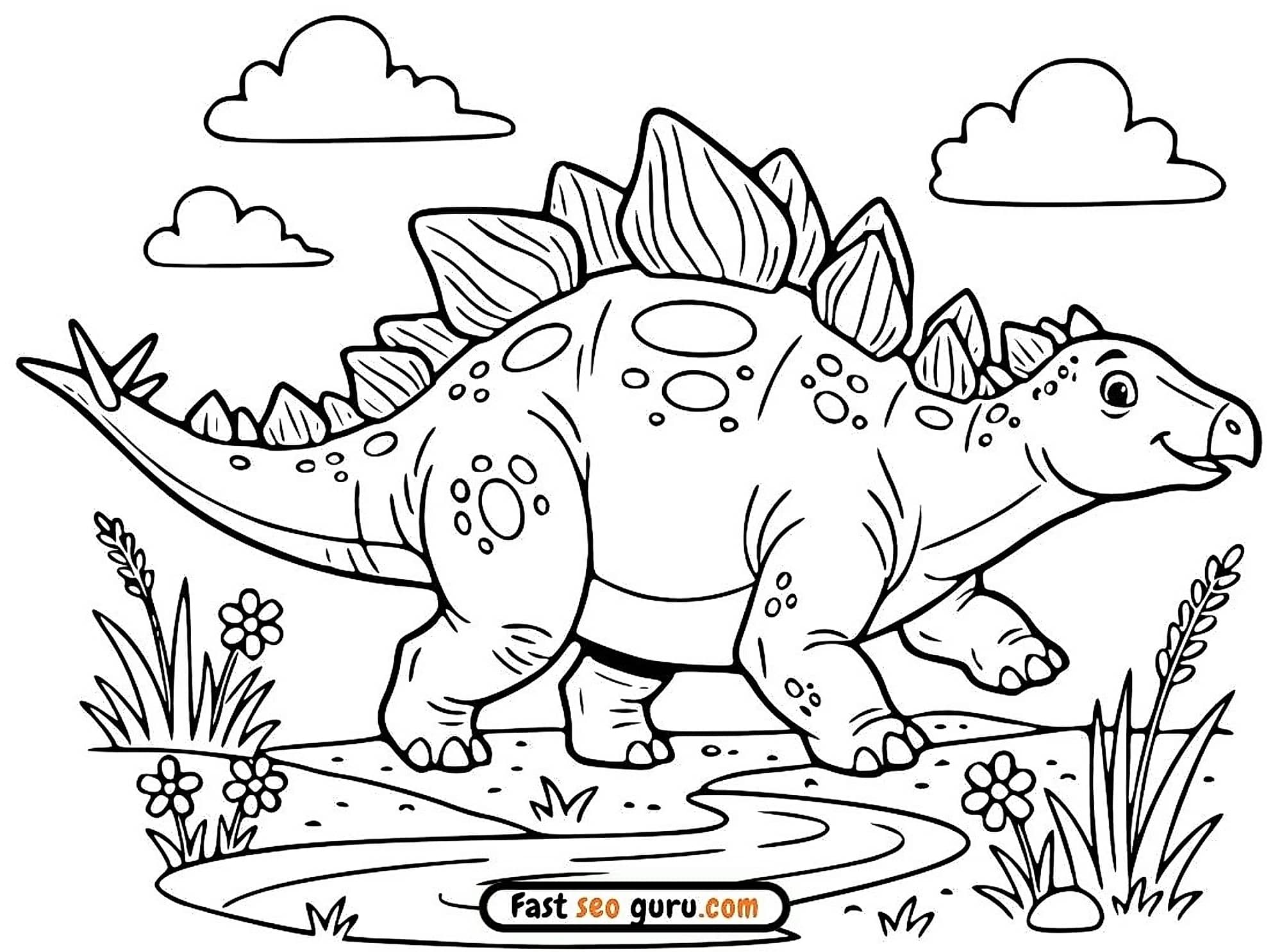 Cute Stegosaurus Dinosaur Coloring Page – Free Printable For Kids