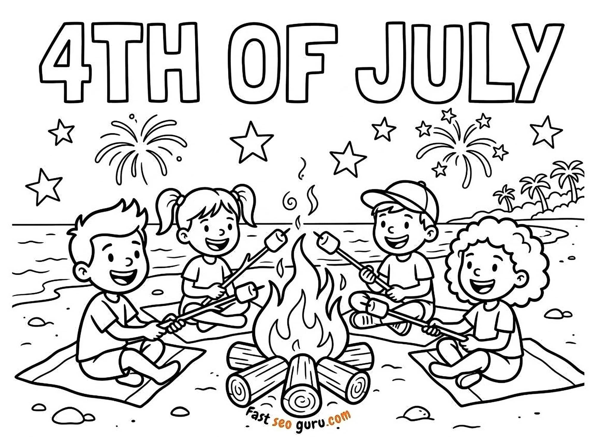 4th Of July Beach Campfire Coloring Page
