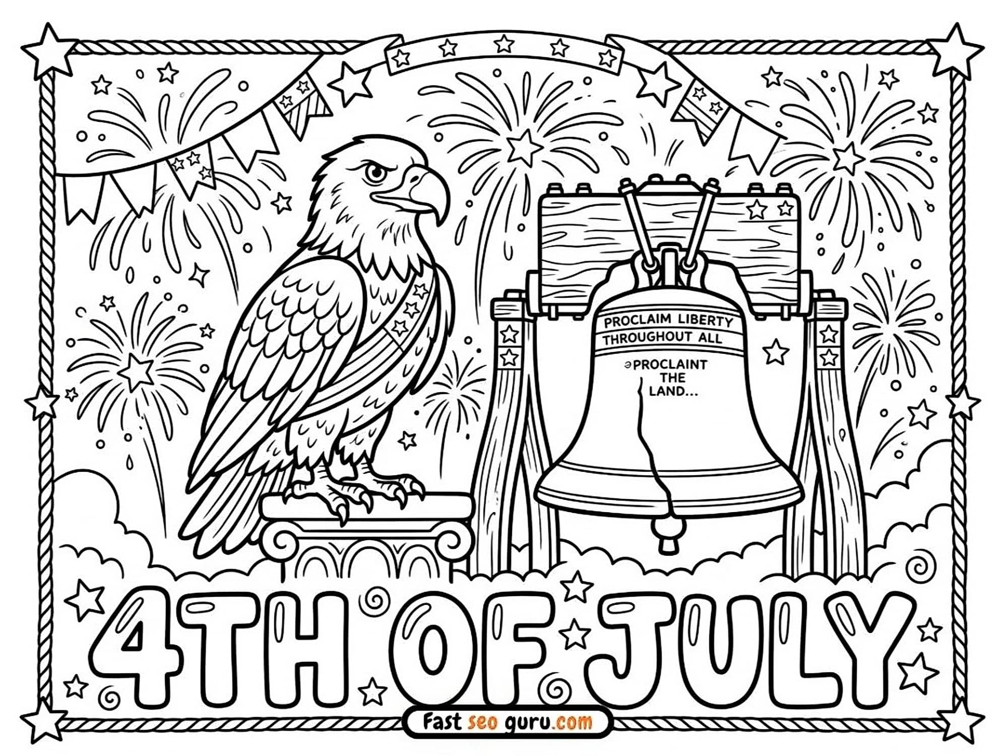 4th Of July Bald Eagle And Liberty Bell Coloring Page – Free Printable For Kids