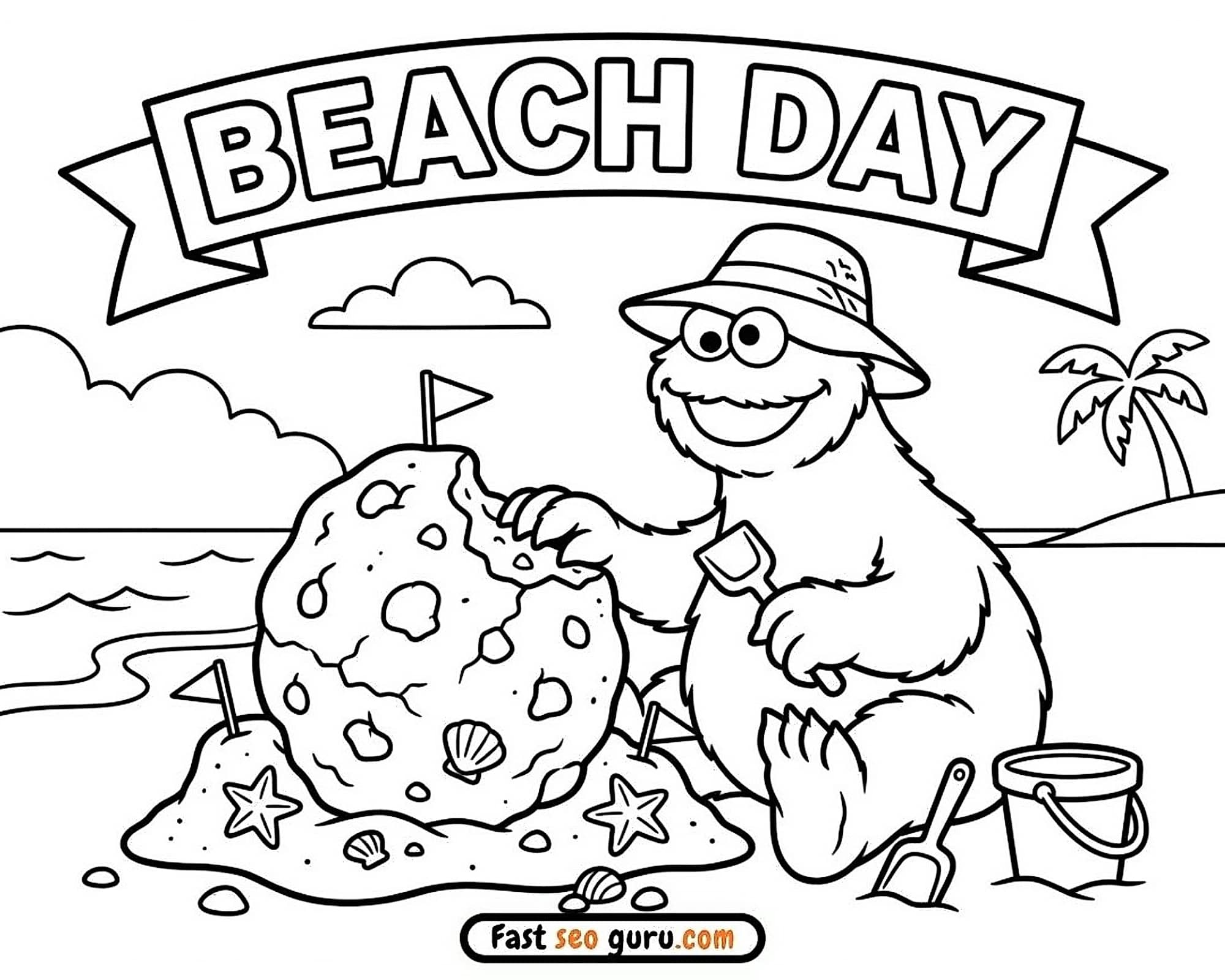 Cookie Monster Beach Day Coloring Page – Free Pictures To Color For Kids