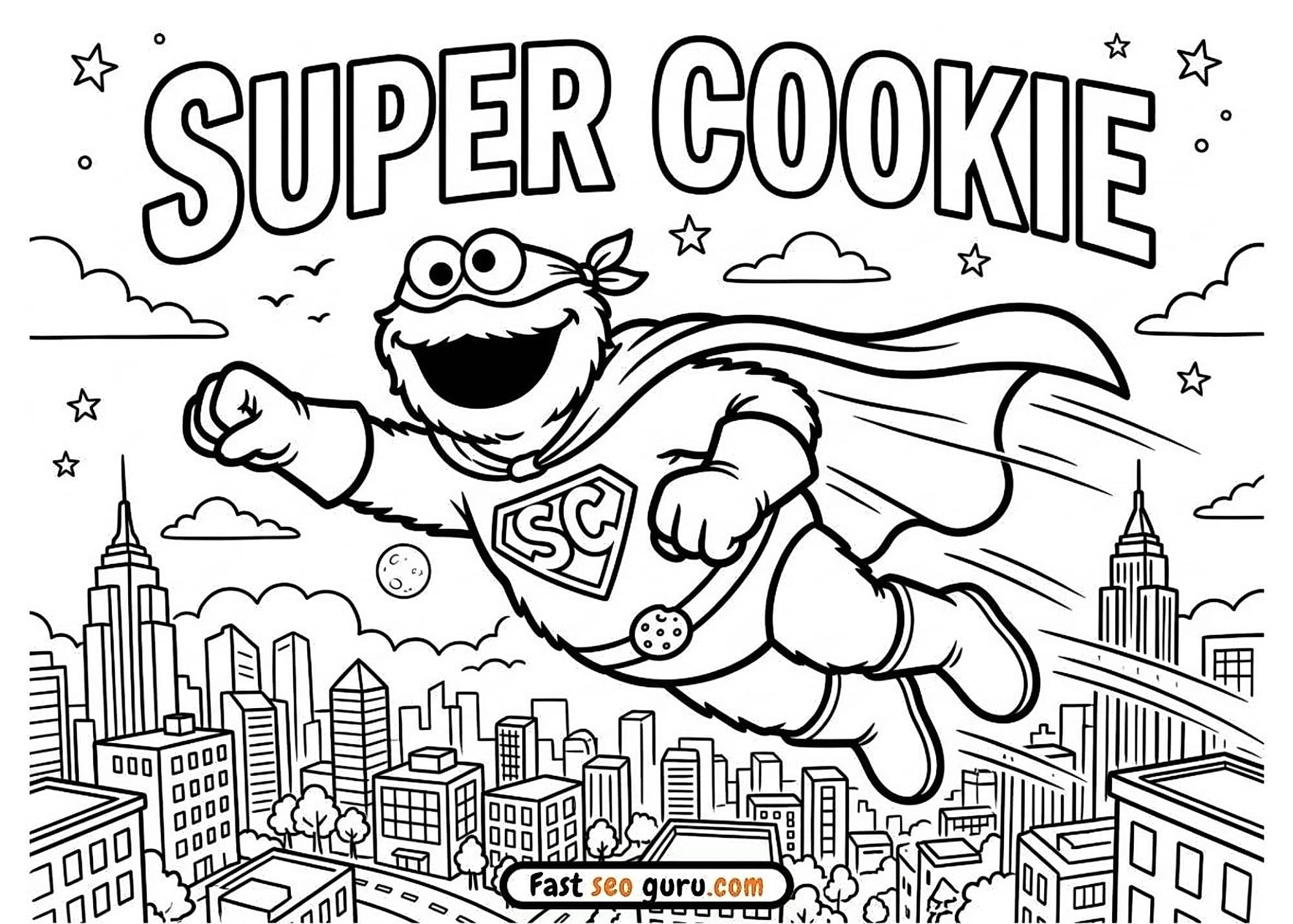 Free Super Cookie Monster Coloring Page: Printable Superhero Pdf