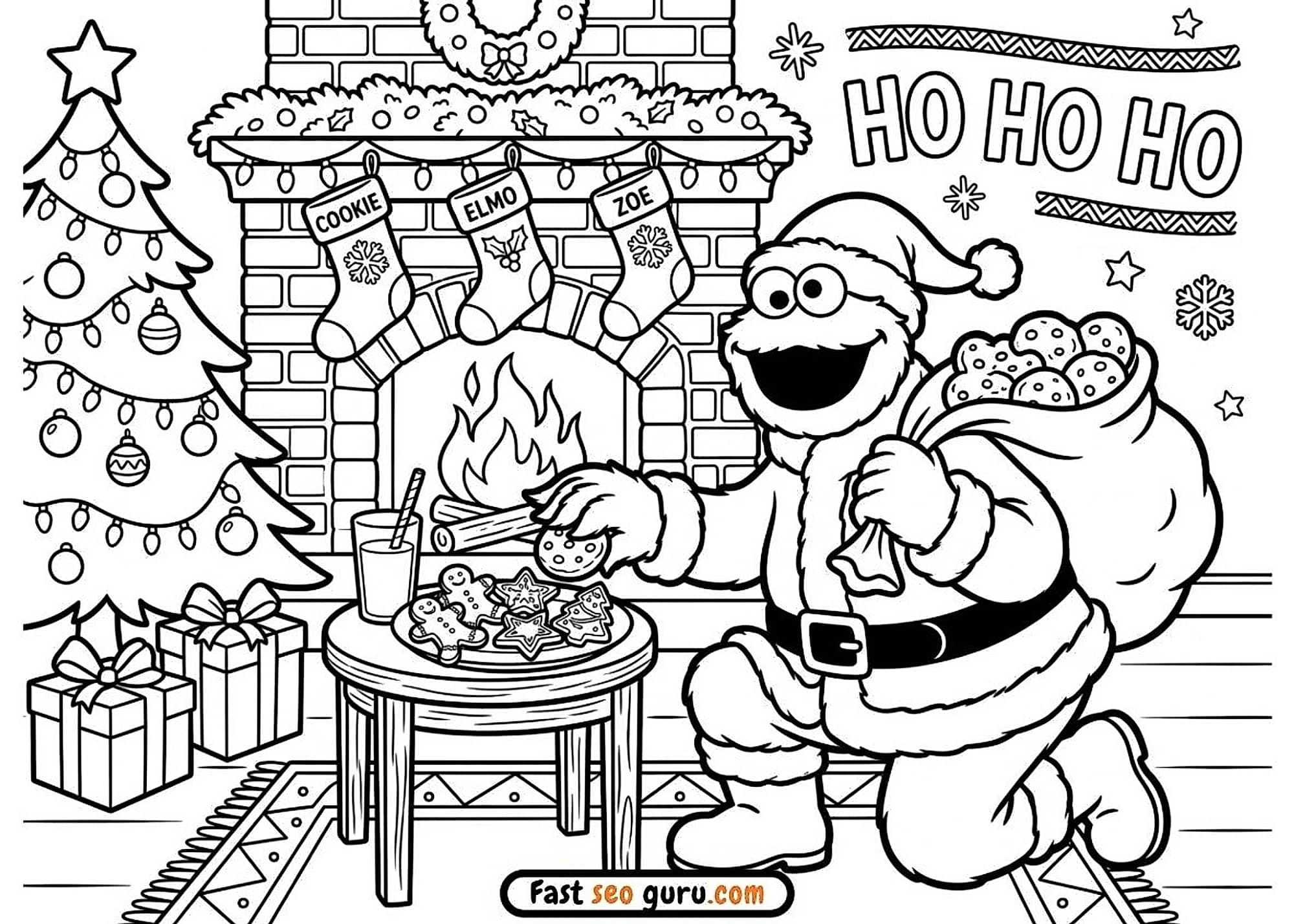 Free Cookie Monster Santa Coloring Page: Printable Christmas Pdf