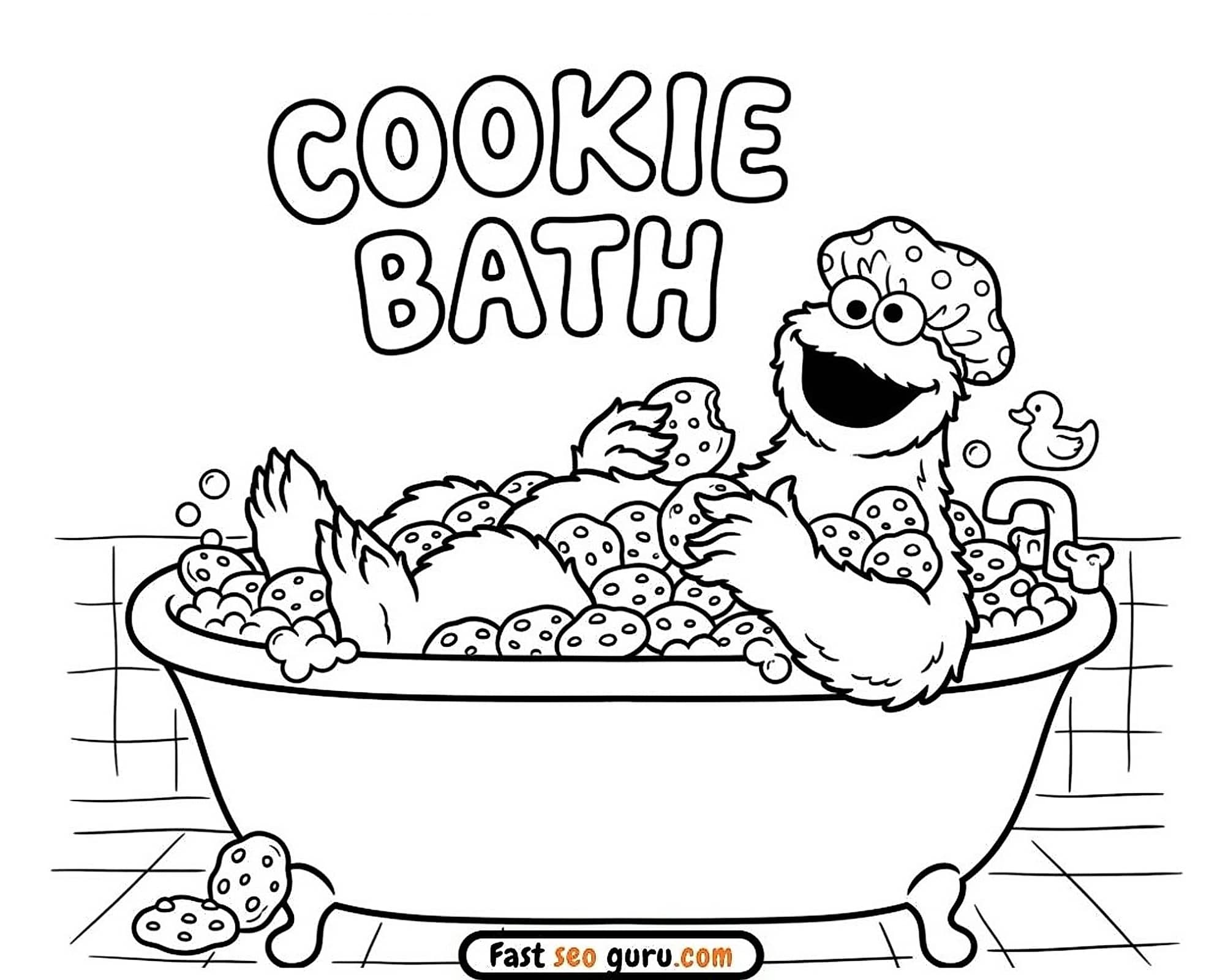 Cookie Monster Bath Time Coloring Page Sesame Street – Free Pictures To Color For Kids