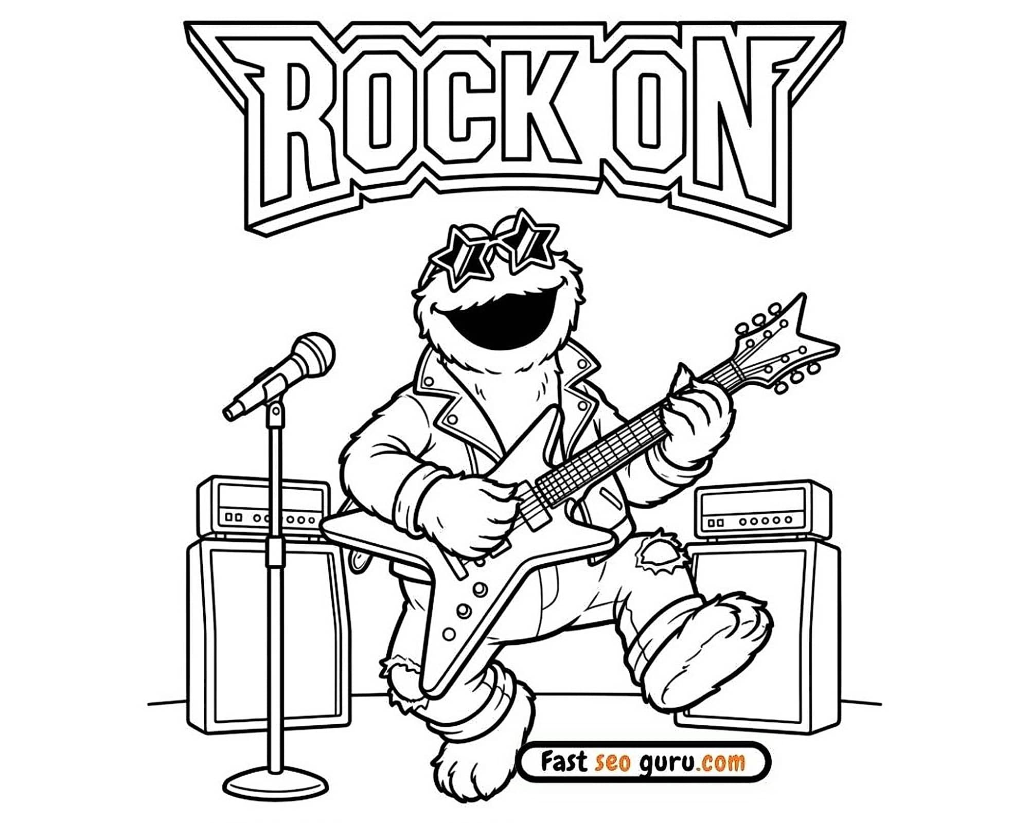 Cookie Monster Rock On Guitar Coloring Page – Free Pictures To Color For Kids