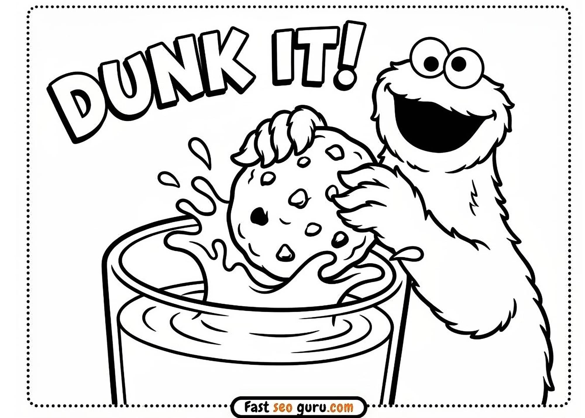 Cookie Monster Dunk It Coloring Page – Free Pictures To Color For Kids
