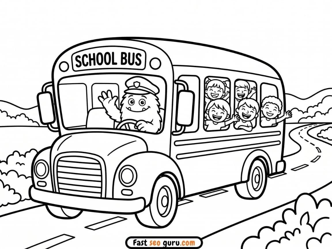 Happy School Bus Ride Coloring Page