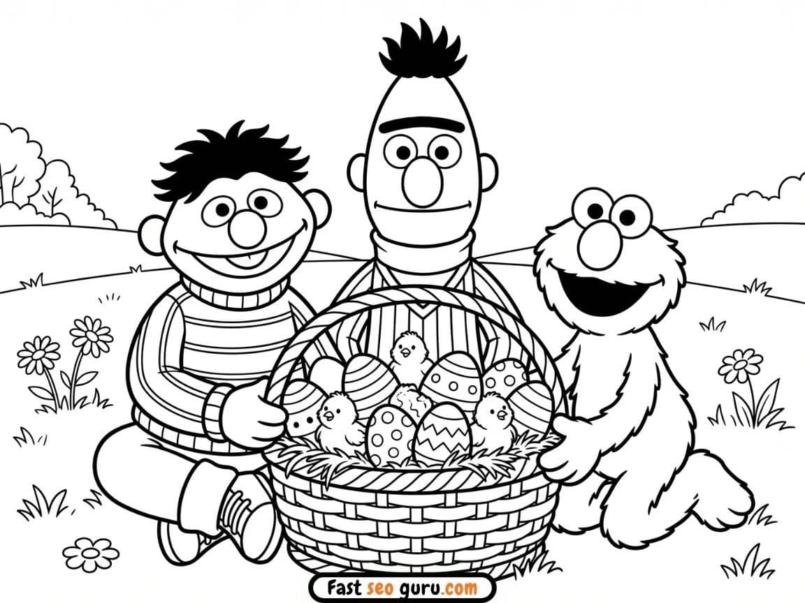Sesame Street Easter Basket Coloring Page – Free Pictures To Color For Kids