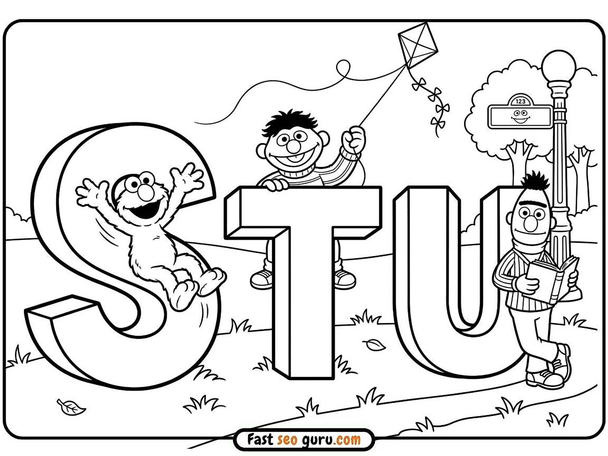 Elmo & Ernie Preschool Learning Worksheets Alphabet S T U Pdf