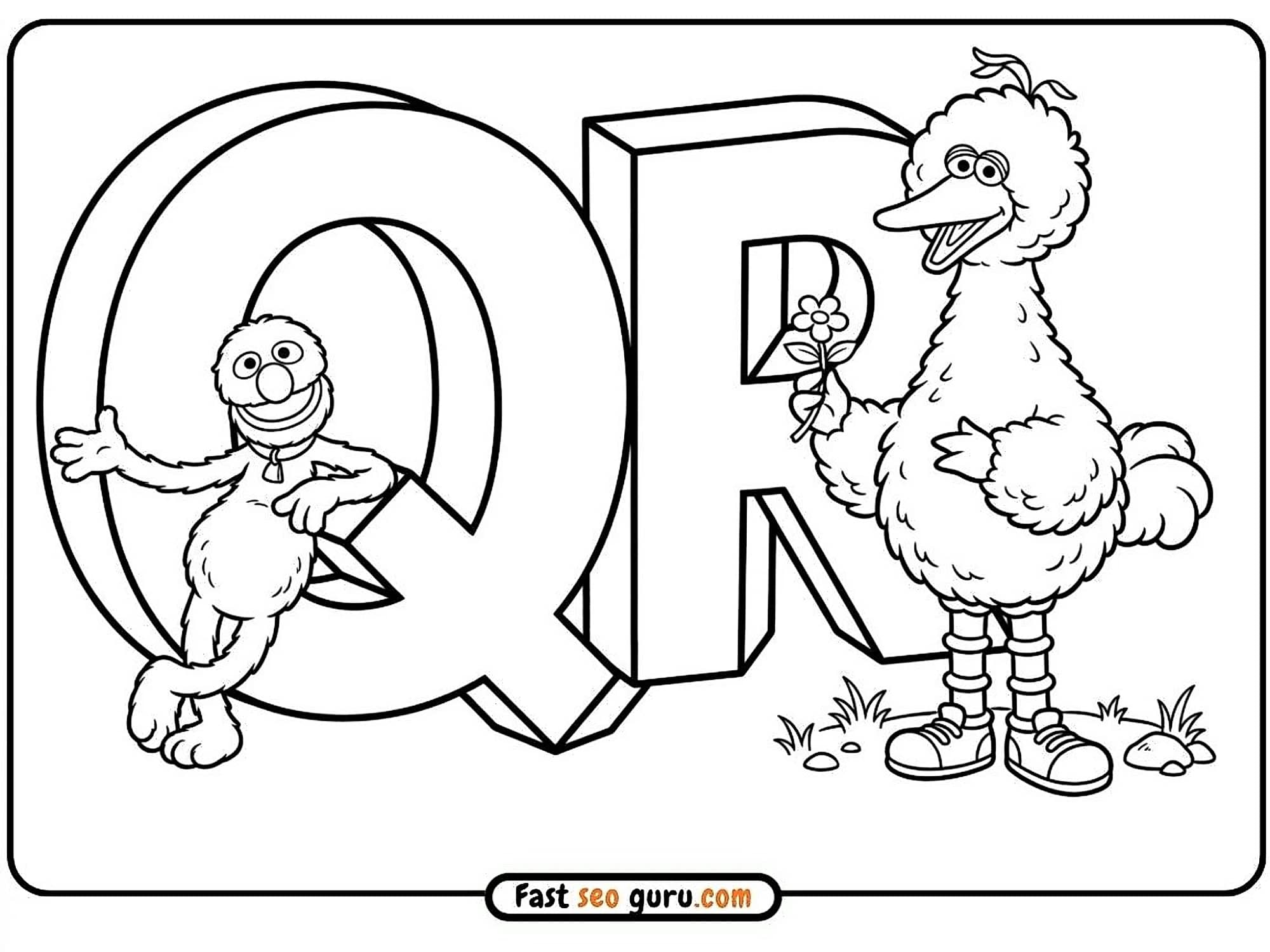 Telly & Big Bird Sesame Street Alphabet Q R: Preschool Learning Worksheets Alphabet
