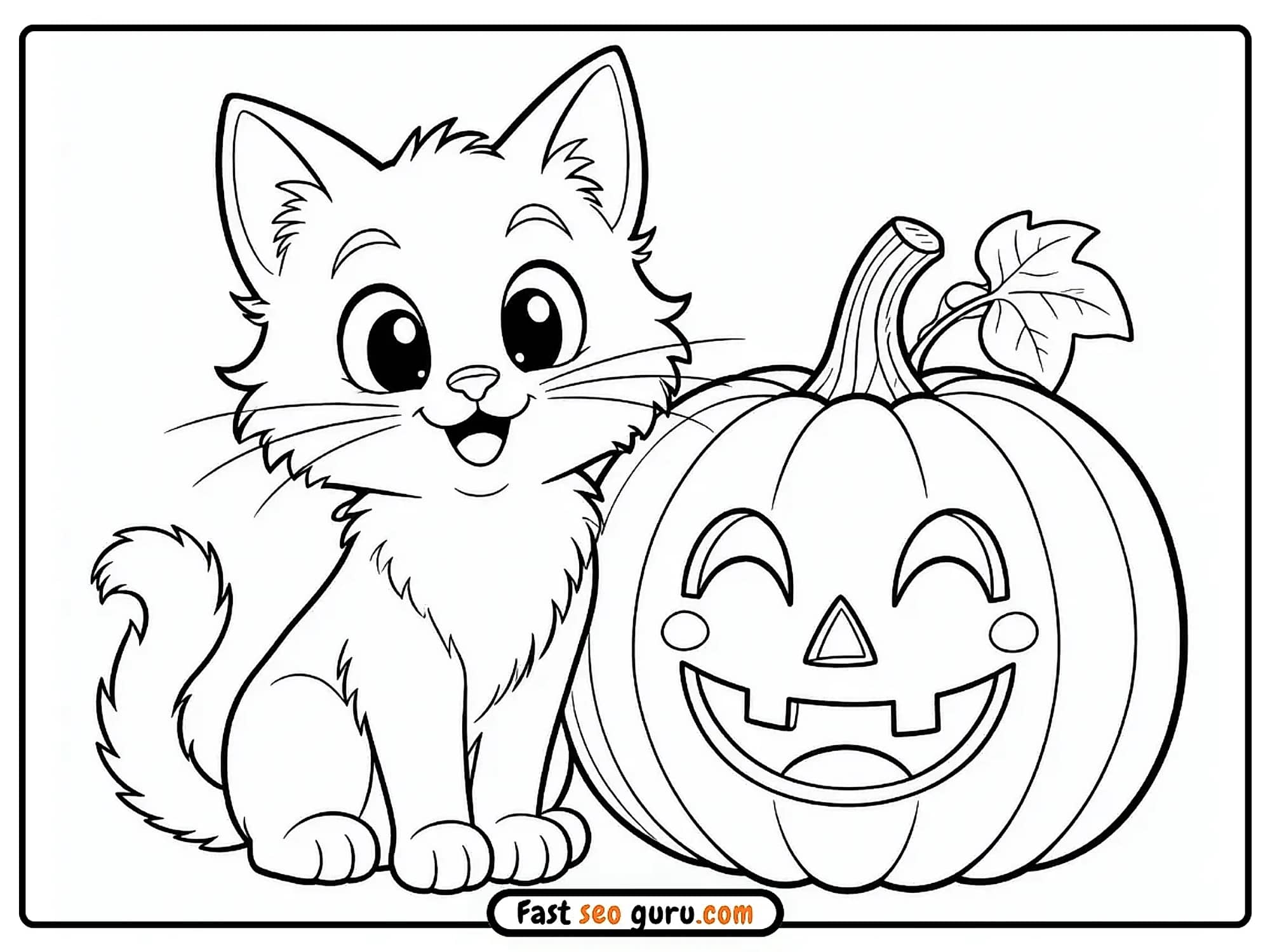 Halloween Pumpkins And Cat Coloring Page For Toddlers