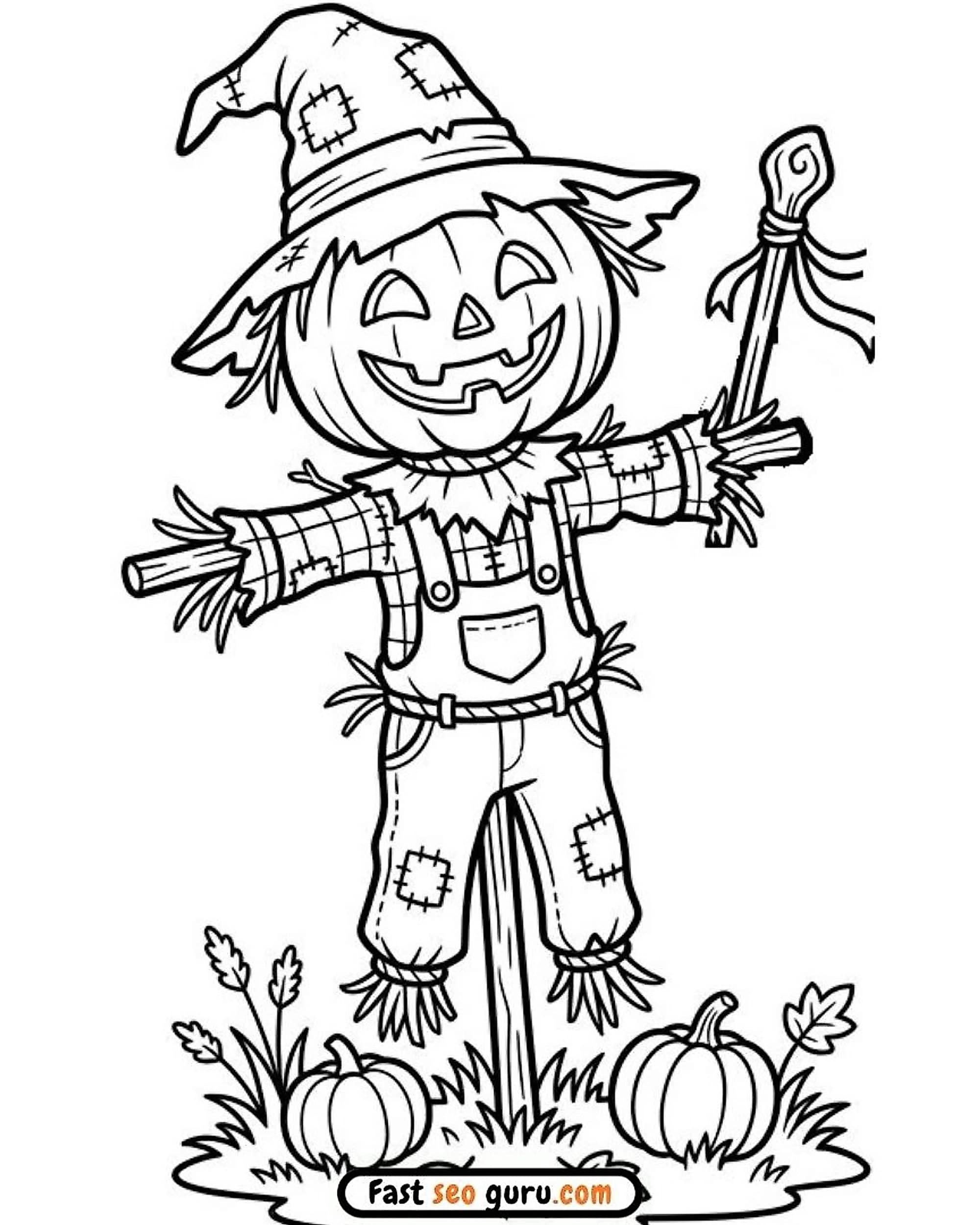Pumpkin Scarecrow: Easy Coloring Page & Pictures To Color