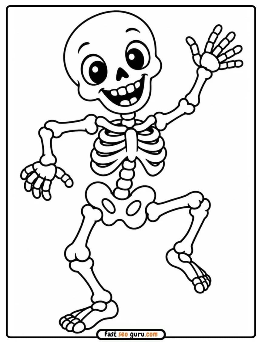 Cute Dancing Skeleton Easy Coloring Page Printable
