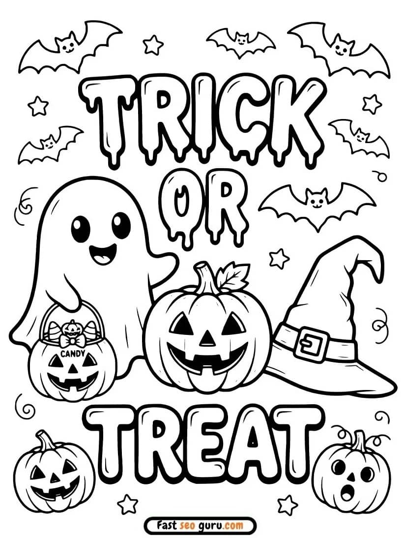 Cute Drawings To Color Halloween Trick Or Treat Coloring Page