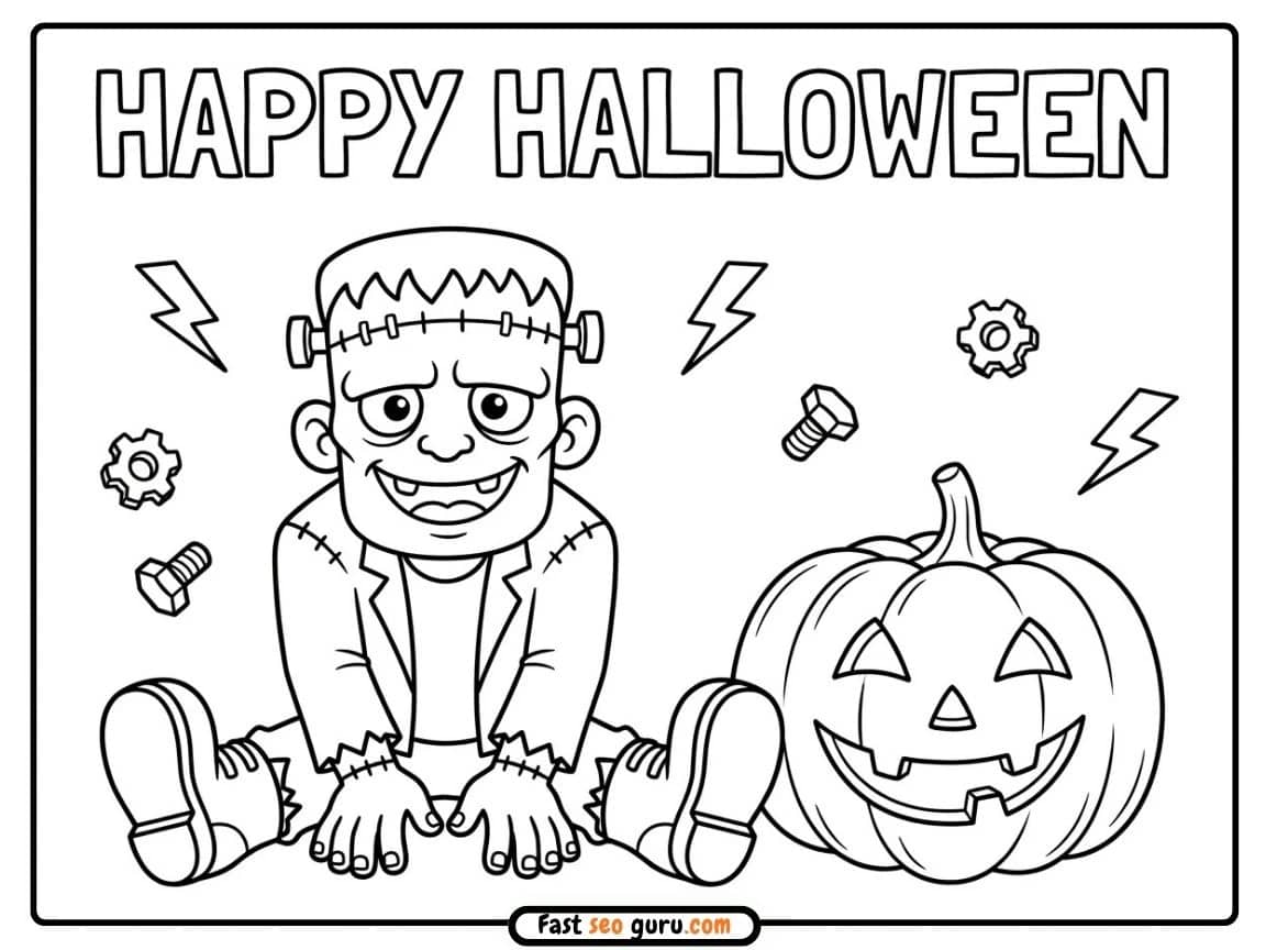 Pictures To Color Happy Halloween: Frankenstein & Jack O Lantern