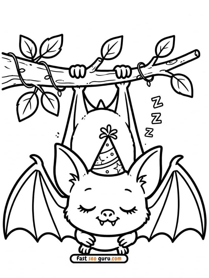 Free Printable Cute Sleeping Bat Halloween Coloring Page For Kids