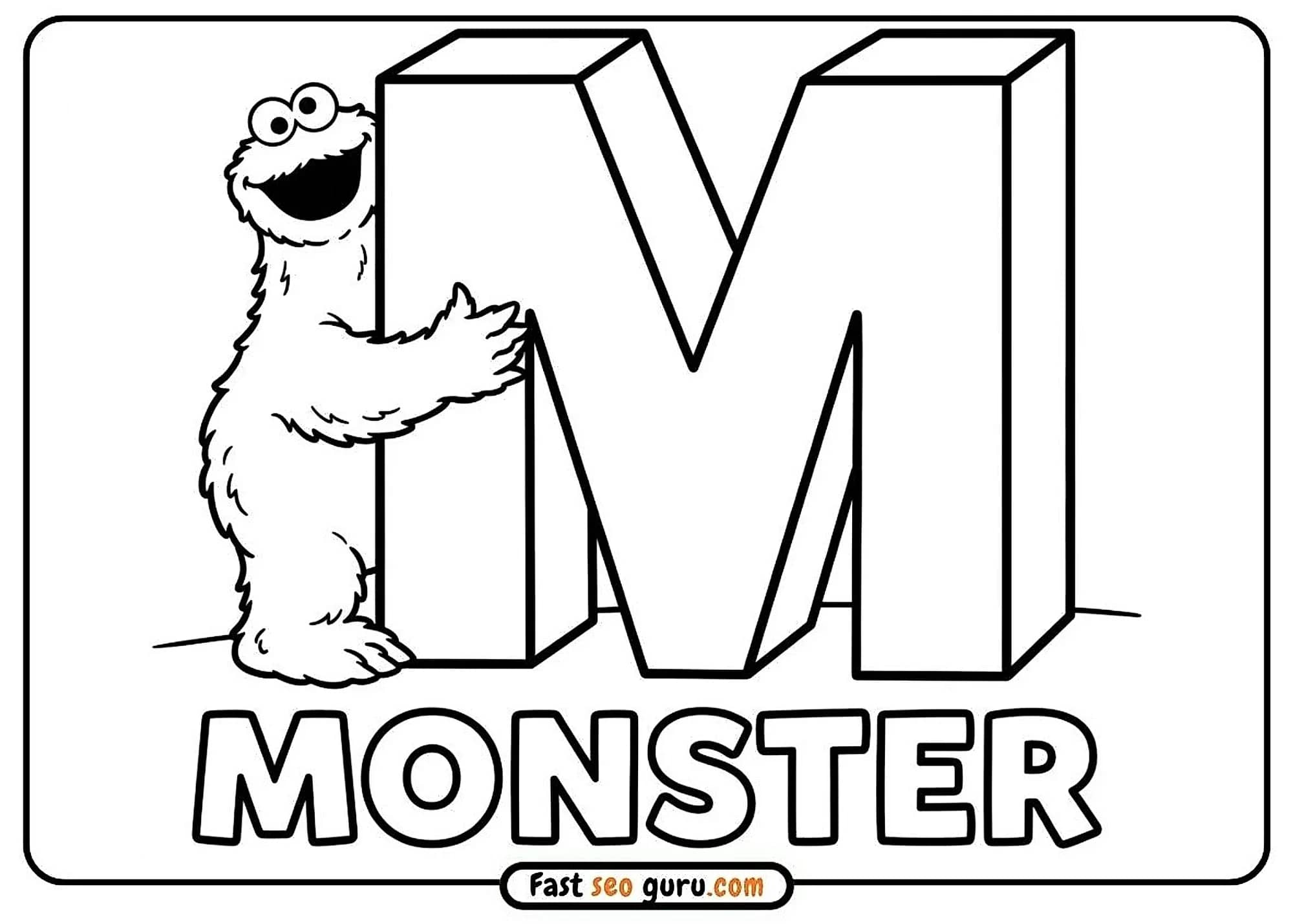 Free Cookie Monster Letter M Coloring Page: Printable Alphabet