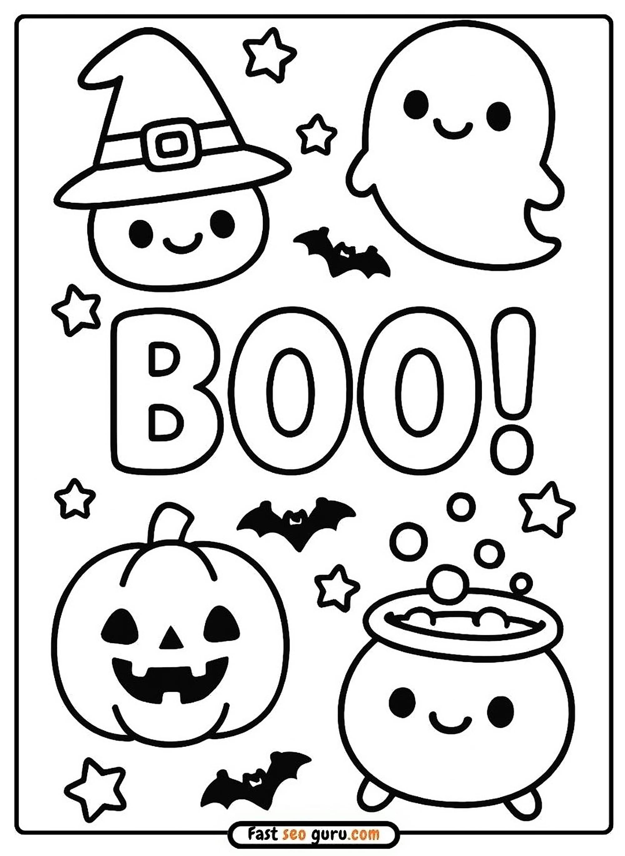 Printable Boo Halloween Ghost Easy Coloring Page Toddler