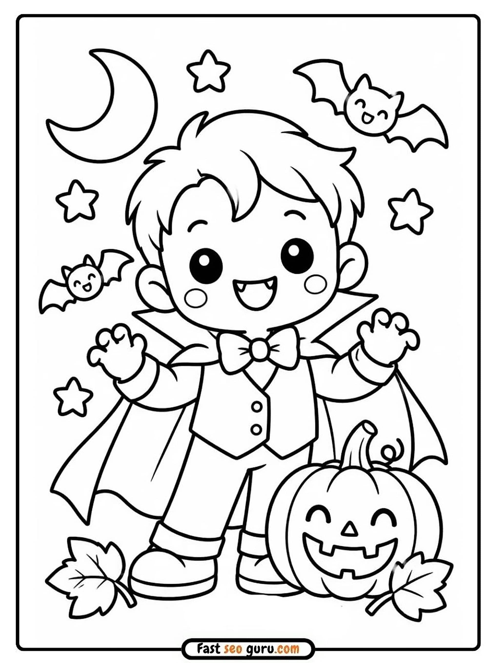 Free Printable Cute Vampire Boy Halloween Coloring Page