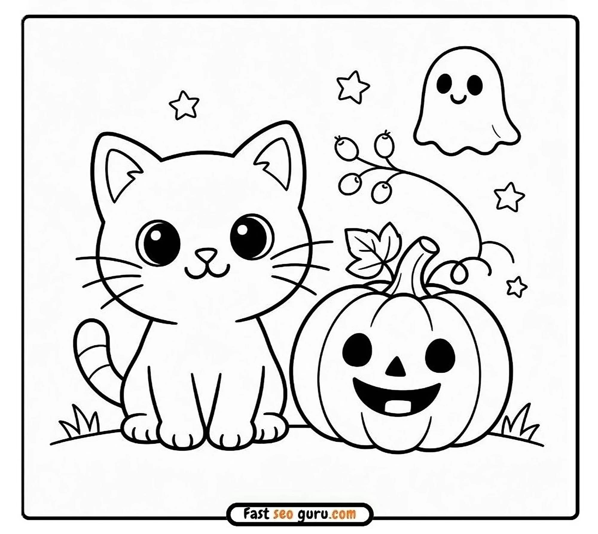 Halloween Cat & Pumpkin: Easy Coloring Page & Sheets To Color
