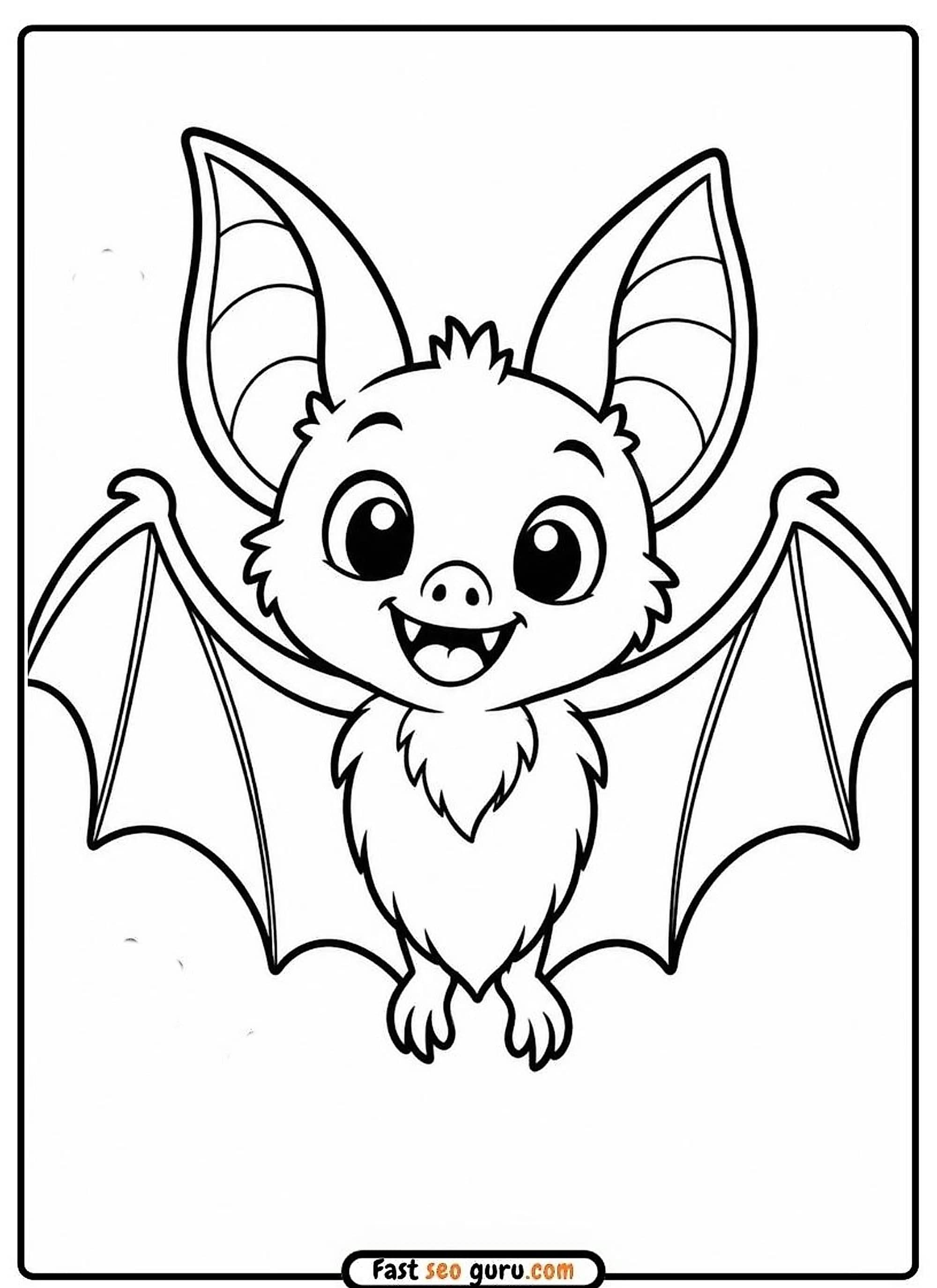 Cute Baby Bat: Easy Coloring Page Halloween & Pictures To Color Pdf Now