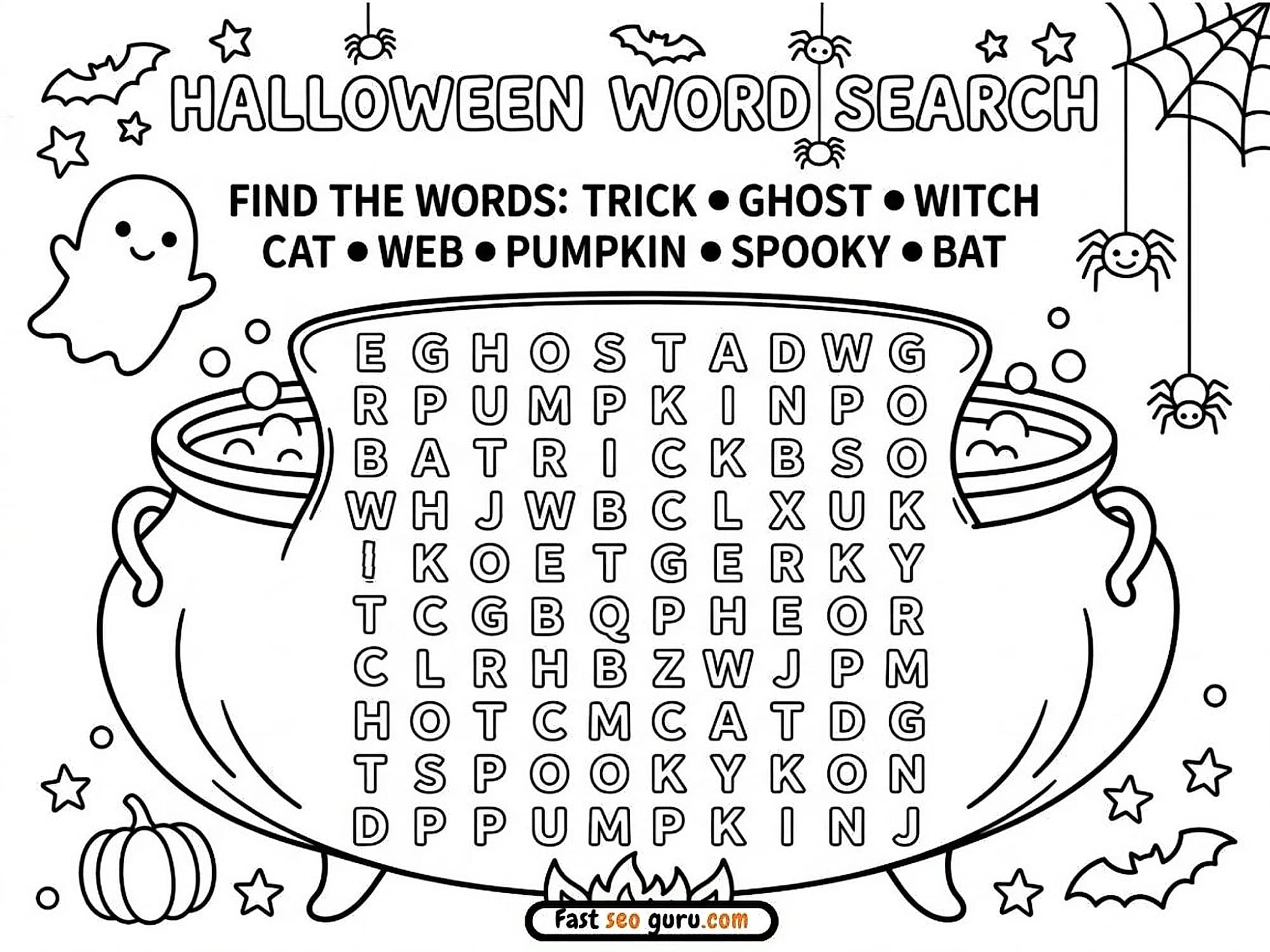 Free Printable Halloween Word Search Worksheet For Kids