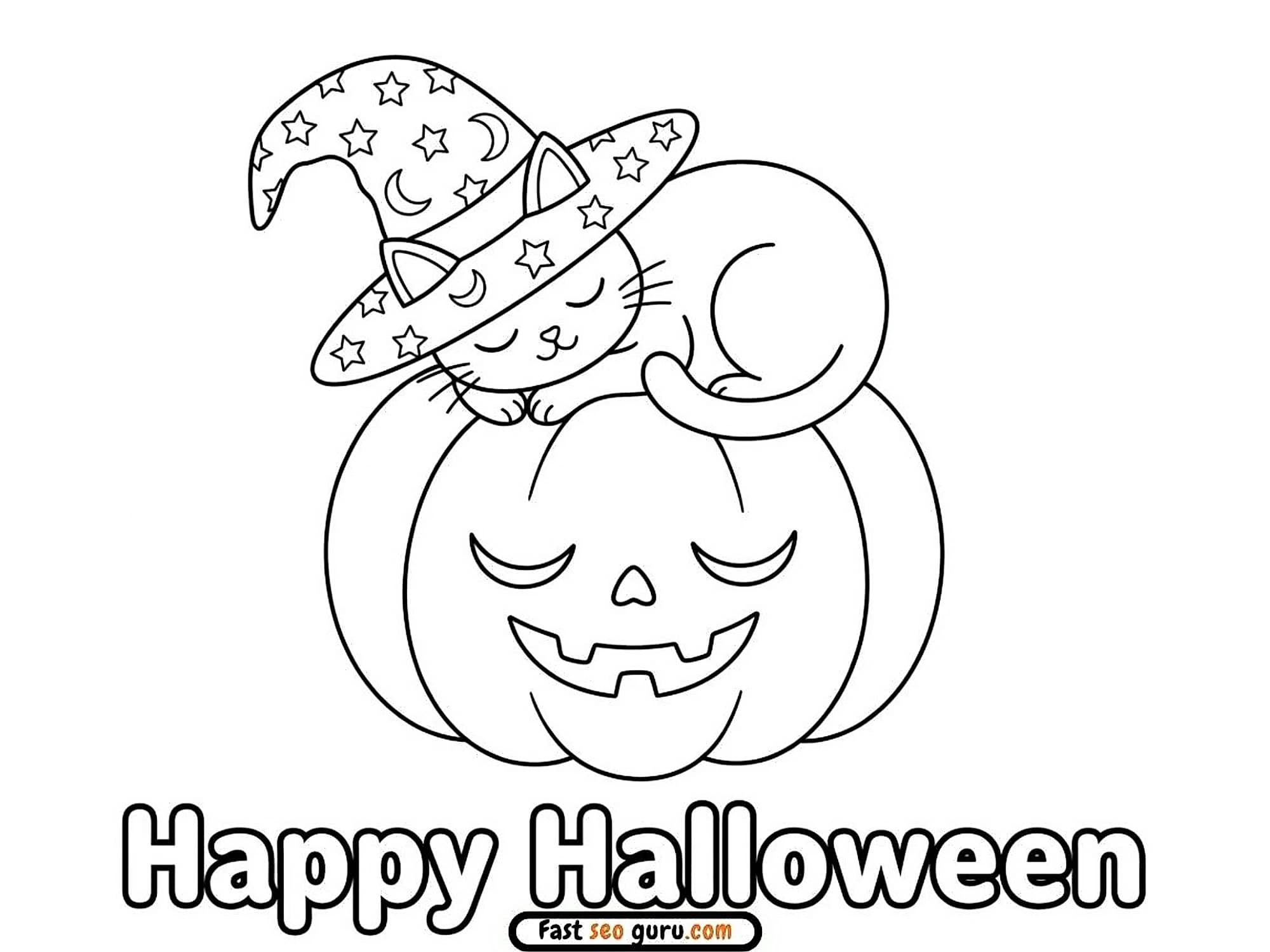 Happy Halloween Cat Pumpkin Easy Pictures To Color