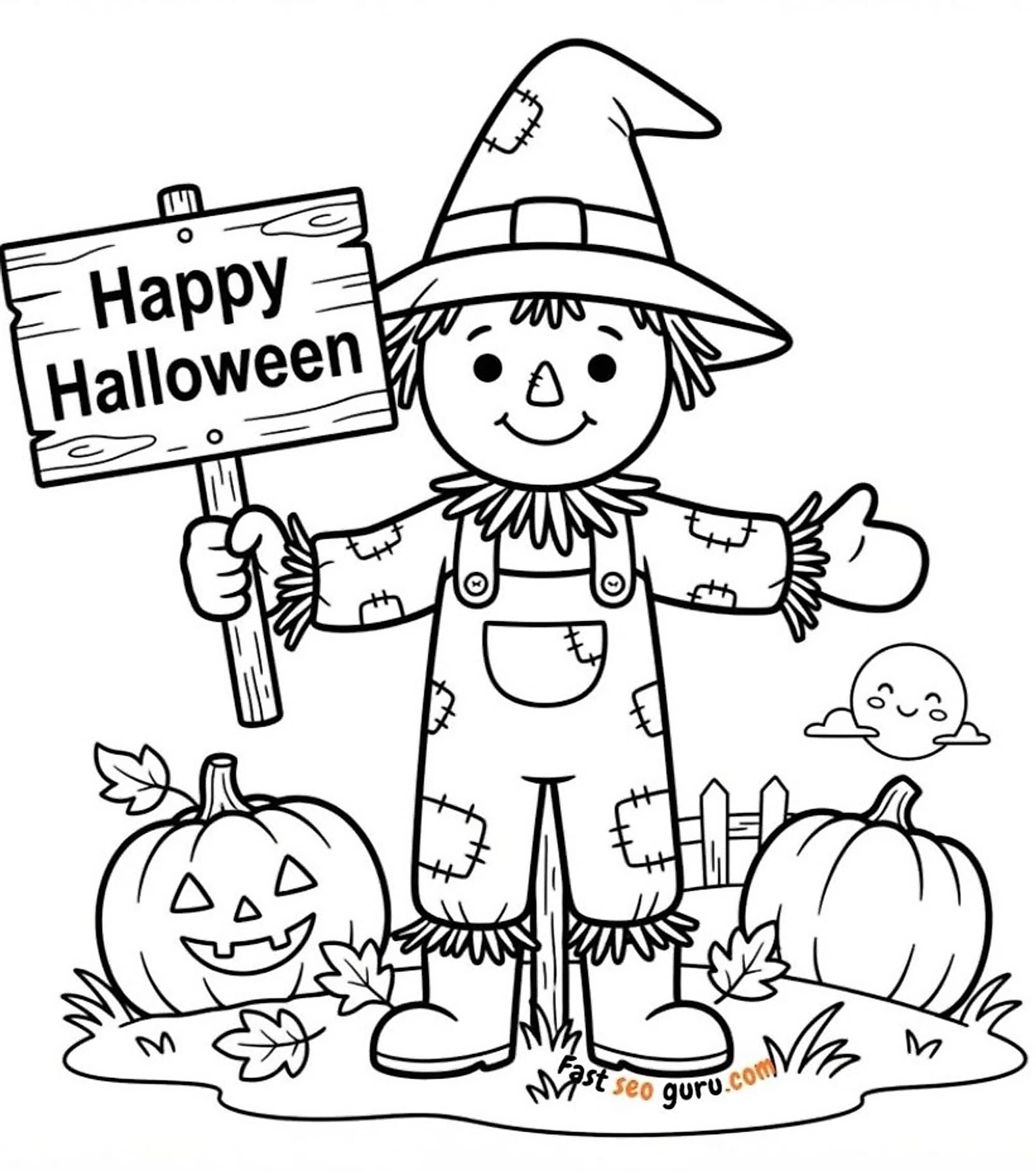 Free Printable Happy Halloween Scarecrow Easy Coloring Page