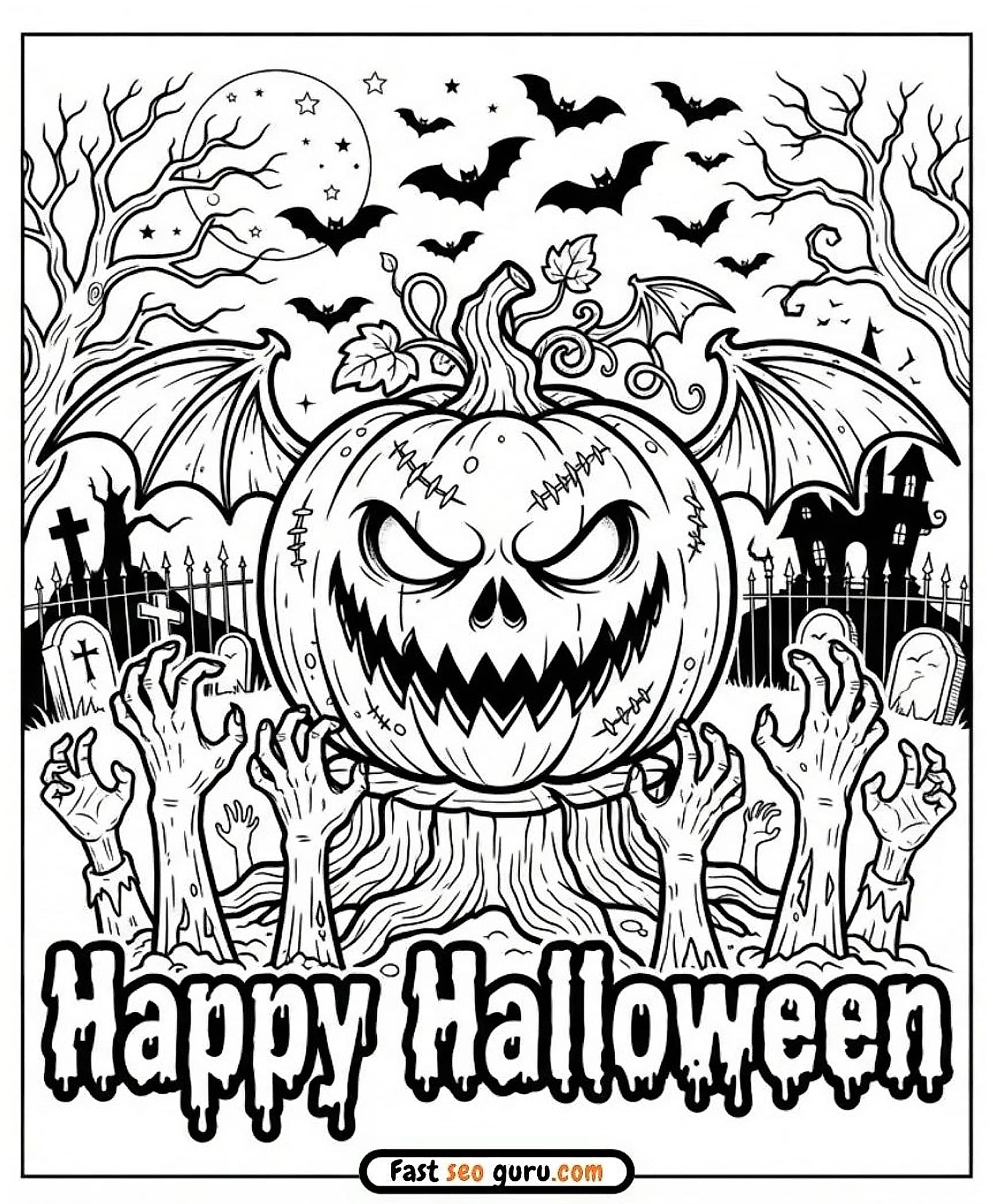 Free Printable Scary Pumpkin Halloween Coloring Page