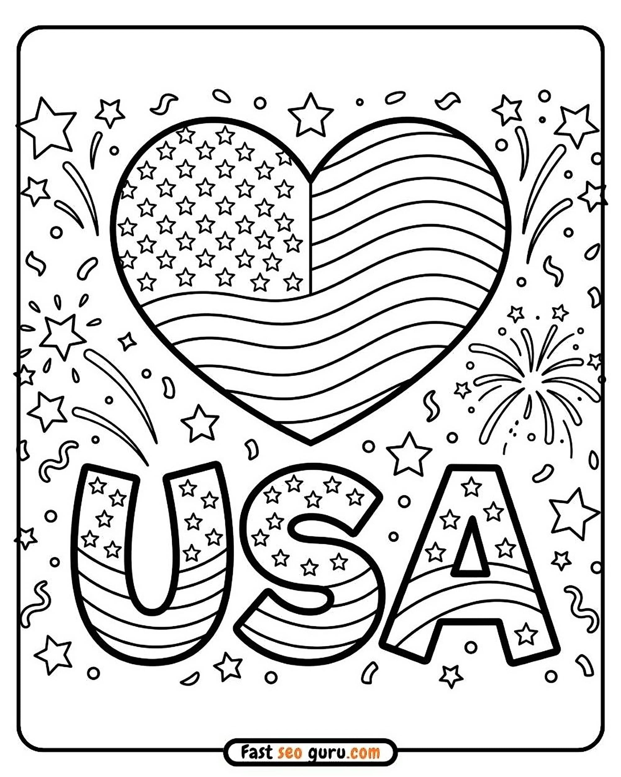 Usa Heart Flag 4th Of July Pictures To Color – Free Printable For Kids