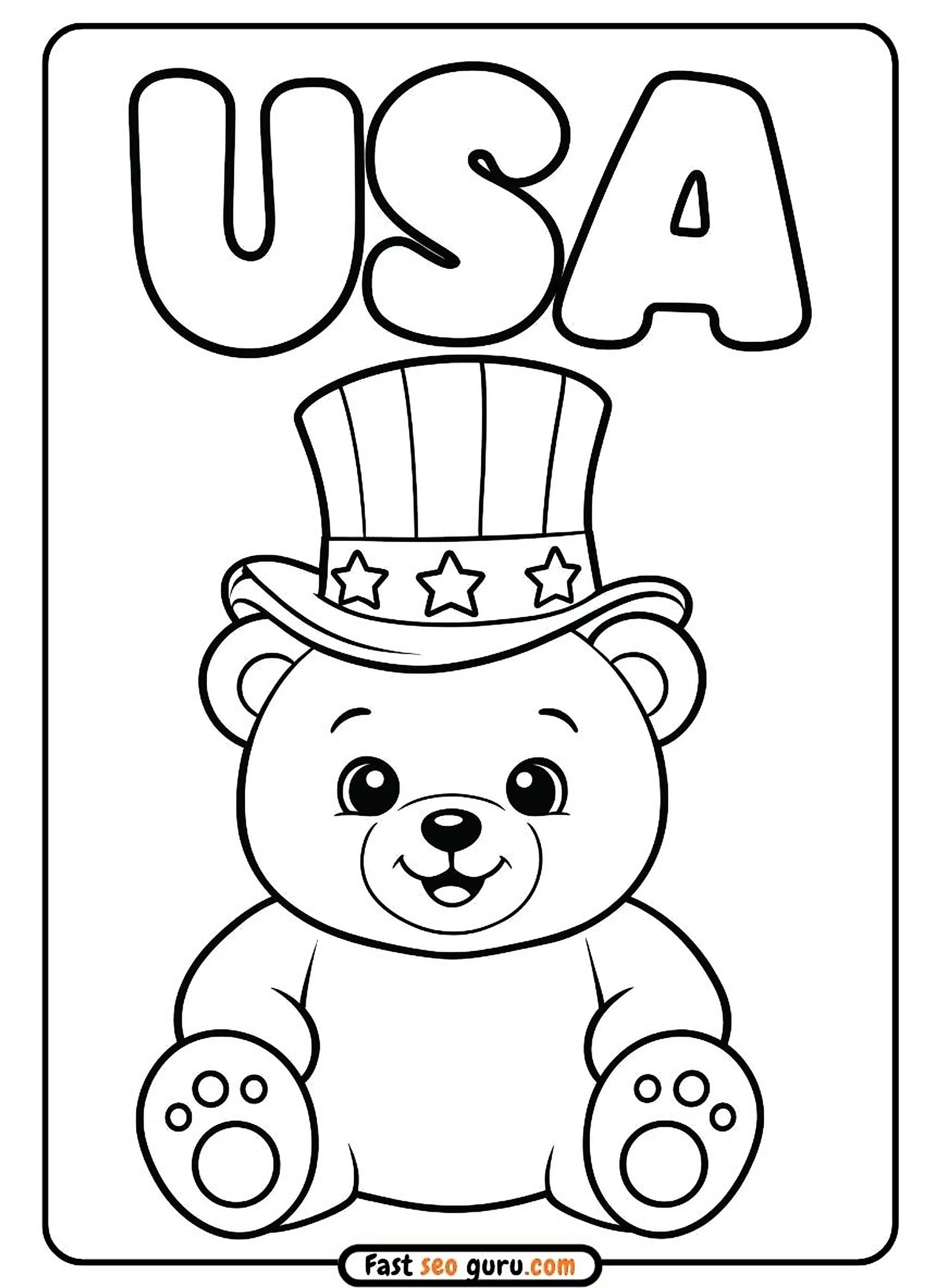 Usa Patriotic Bear Cute Independence Day Coloring Sheet – Free Printable For Kids