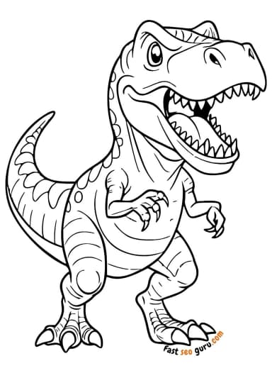 Cartoon T-Rex Roaring Coloring Page – Free Printable for Kids