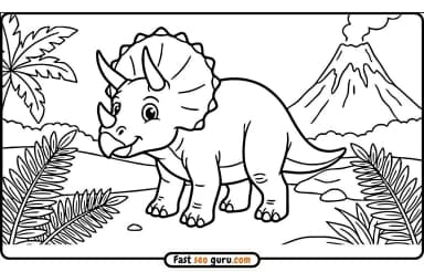 Triceratops Volcano Coloring Page – Free Printable For Kids