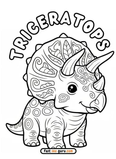 Cute Patterned Triceratops Easy Coloring Page