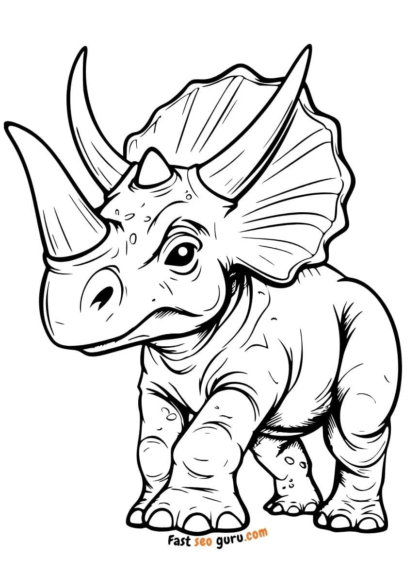 Free printable coloring page Realistic Triceratops Portrait Coloring Page free printable educational for kids and adults