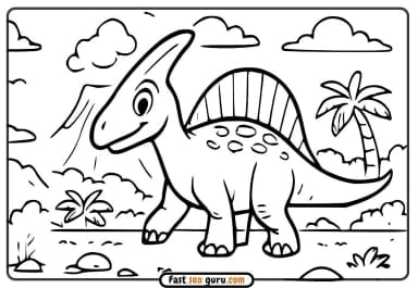 Cute Baby Parasaurolophus  Coloring Page – Free Printable for Kids