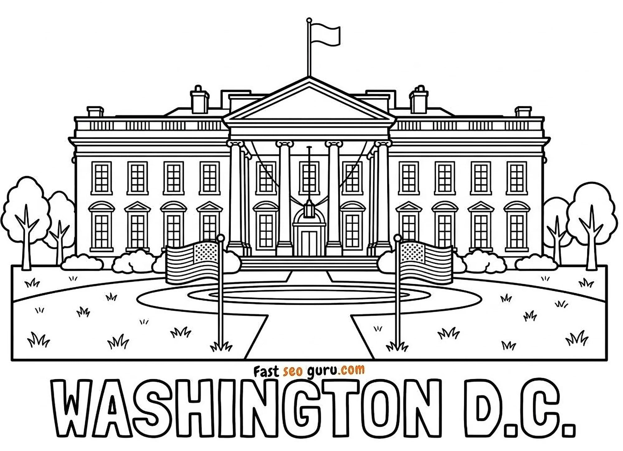 Washington D.C. White House Coloring Page – Free Printable for Kids